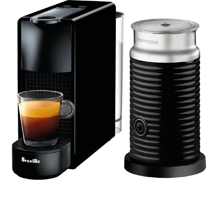 Nespresso Breville Essenza Mini Pure Black Espresso Machine with Aeroccino Frother