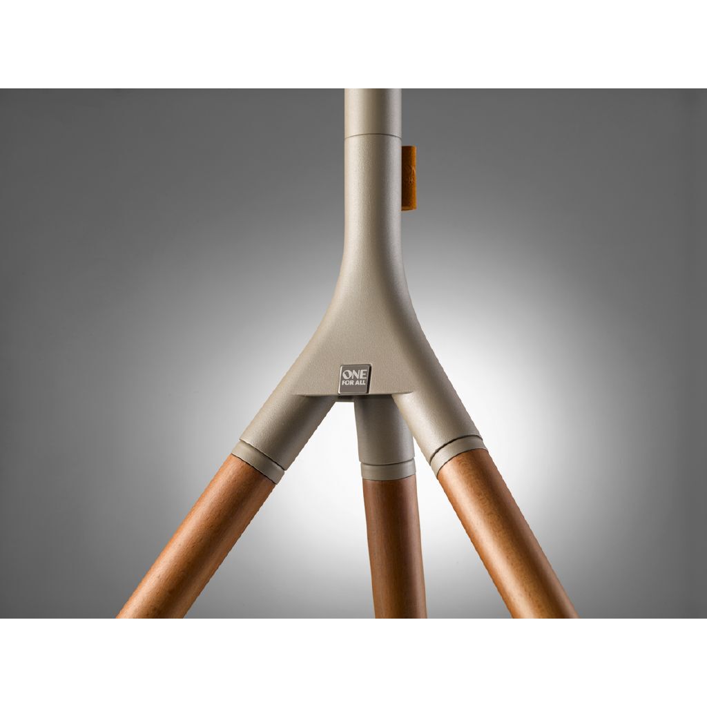 Sleek Universal Tripod TV Stand: Walnut Wood, Gun Metal, 32-65 Inch TVs