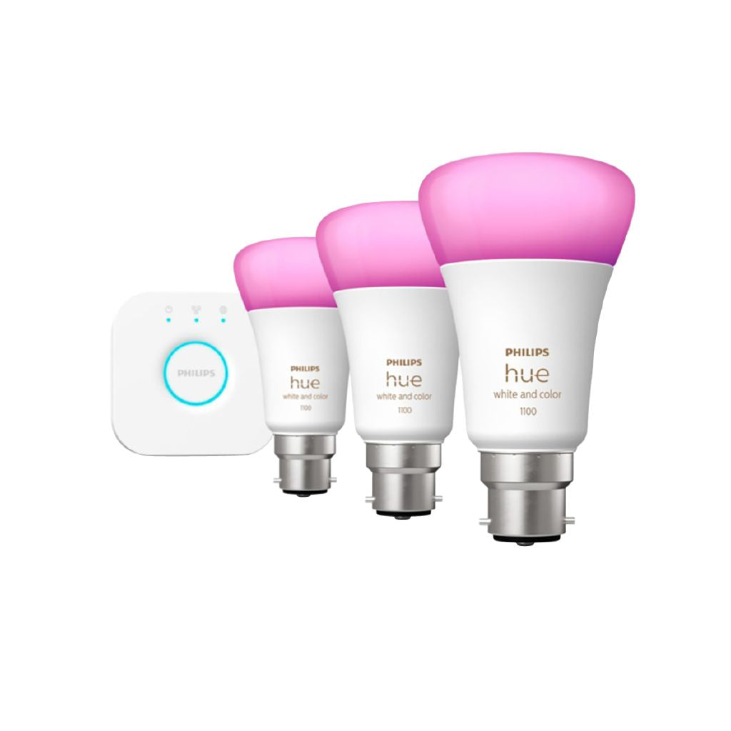 Philips Hue White & Colour Ambience 11W A60 3-Bulb Smart Lighting Starter Kit B22