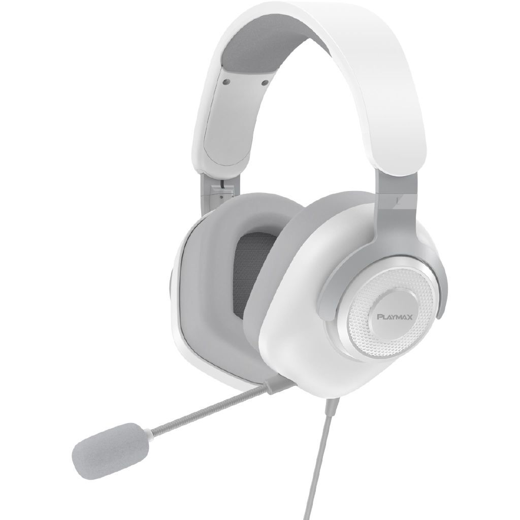 Playmax MX1 Pro Wired Gaming Headset - White, Crisp Stereo Sound, Detachable Microphone