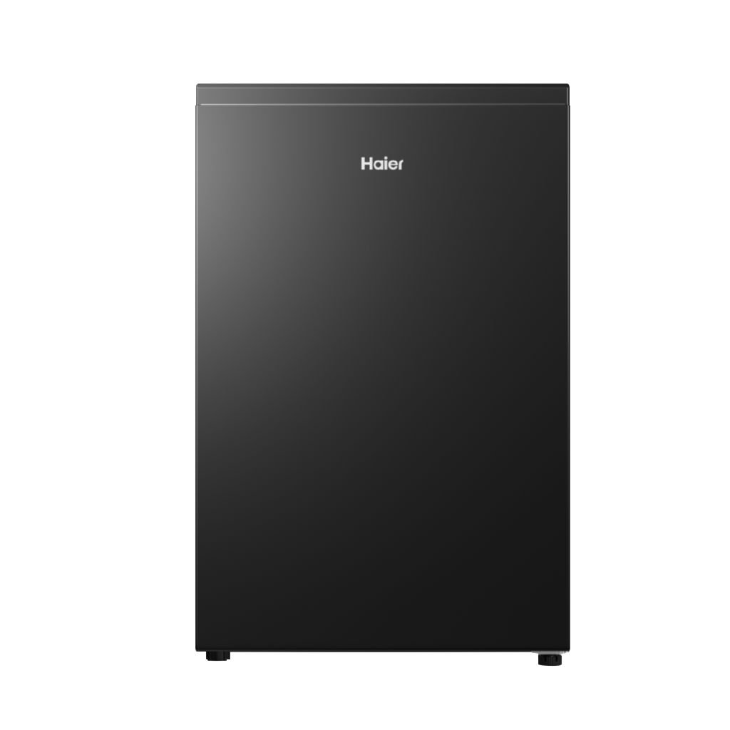 Haier 129L Compact Black Refrigerator with Reversible Door and Adjustable Storage